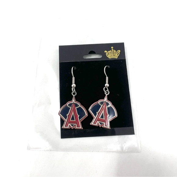Vintage Anaheim Angels MLB Women’s A Logo Bases Dangle Earrings Aminco NOS NEW - Picture 1 of 3
